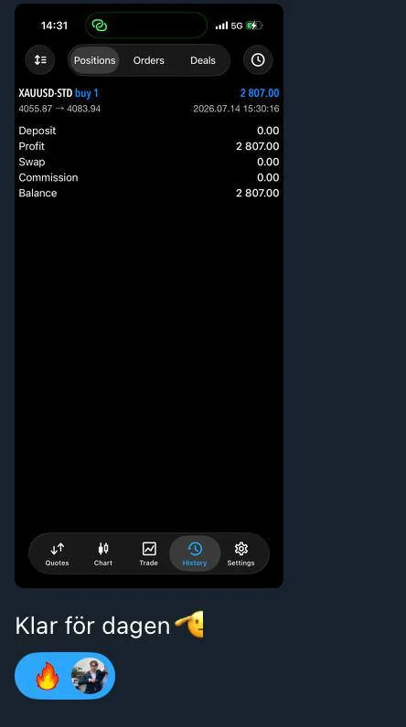 Anonymized gold-trade result and community message