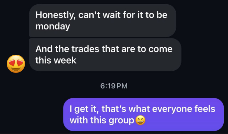 Community message about looking forward to the coming trading week